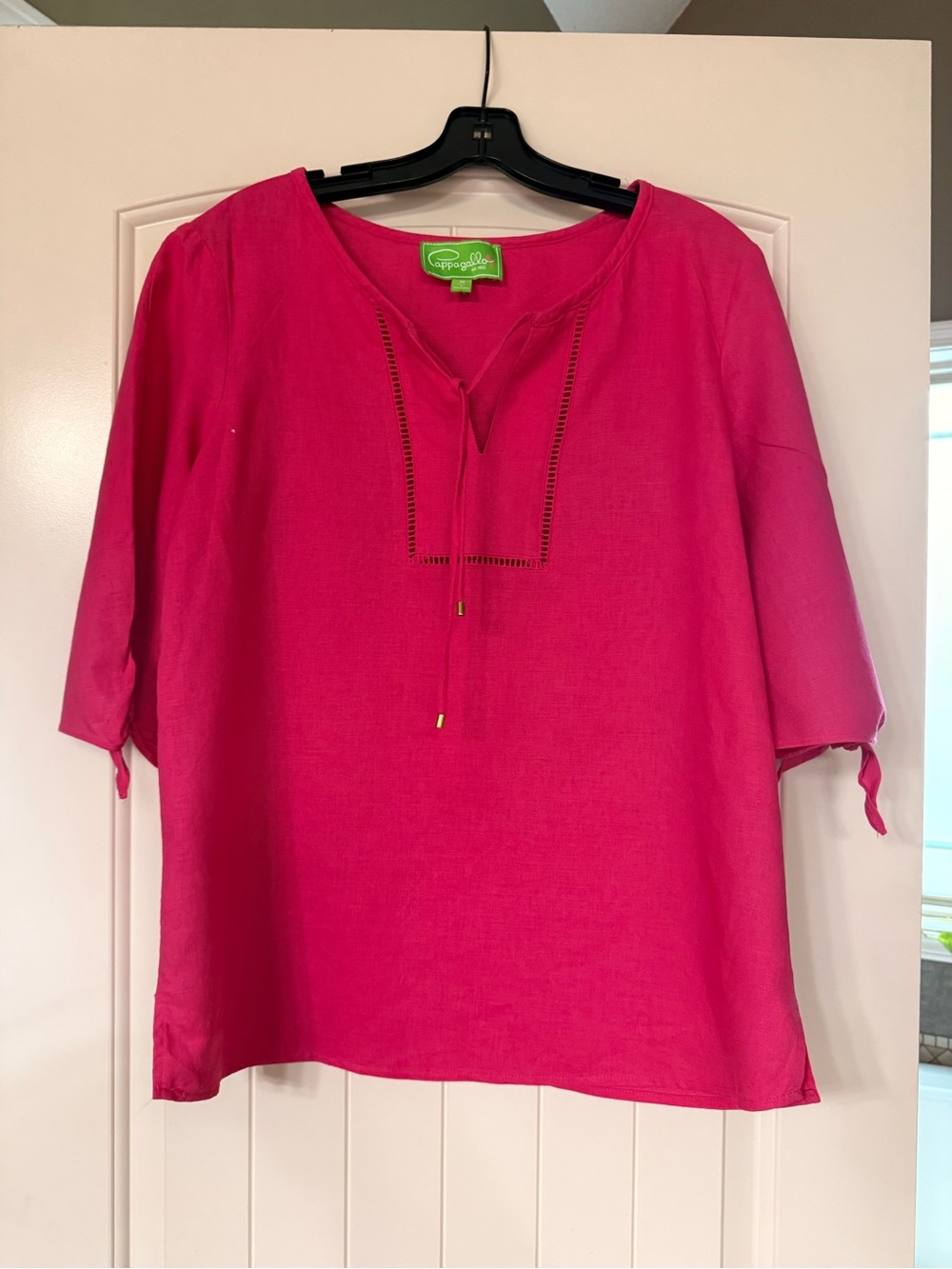 Pappagallo hot pink linen  Tunic Top with Tie Neck size M